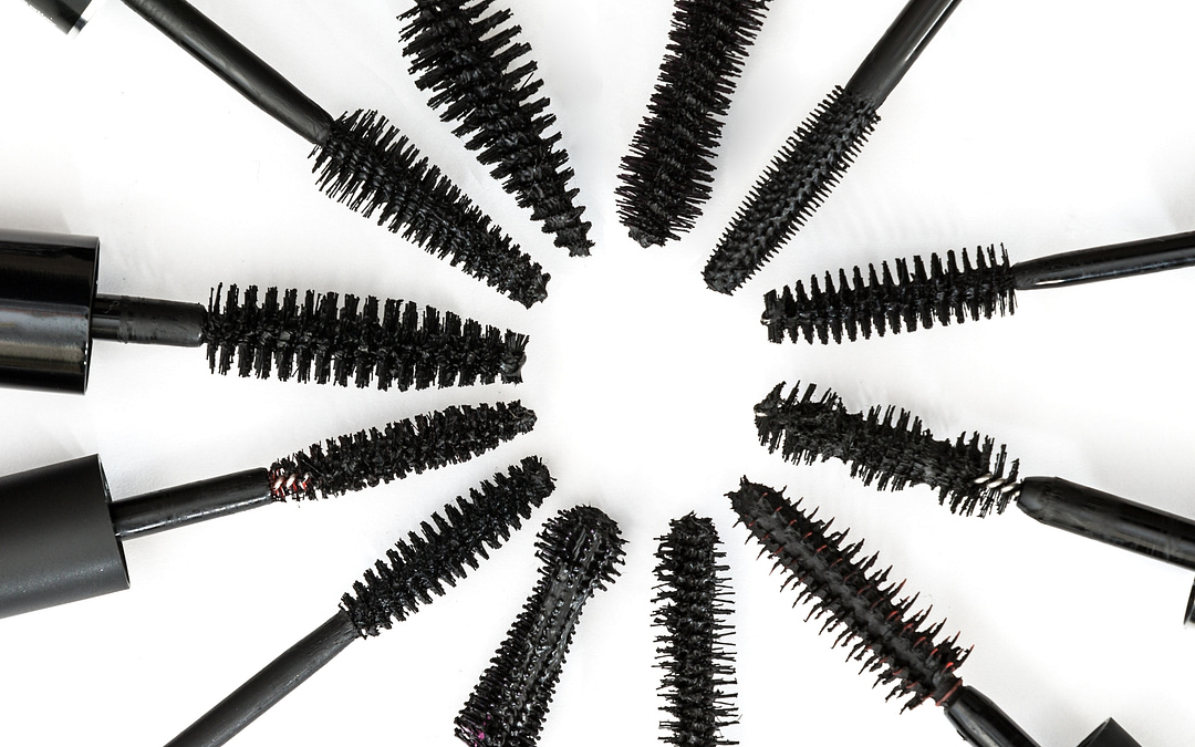 collection of a mascara brushes on white background. each one is shot separately